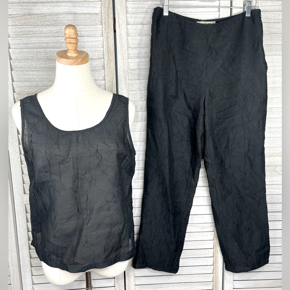 BLUE ICE Vintage Cropped Crinkle Pants/Tank Top Set Black-8
